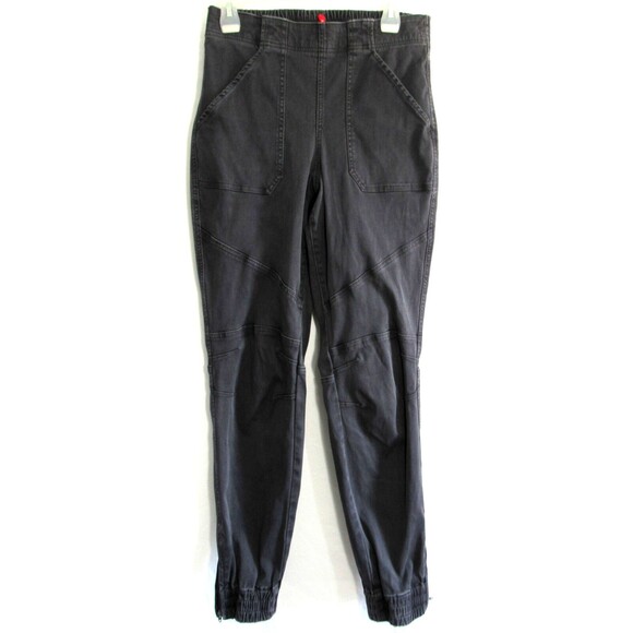 Spanx Washed Black Ankle Zip Stretch Twill Cargo Jogger Jeans Size Medium EUC - Picture 1 of 7